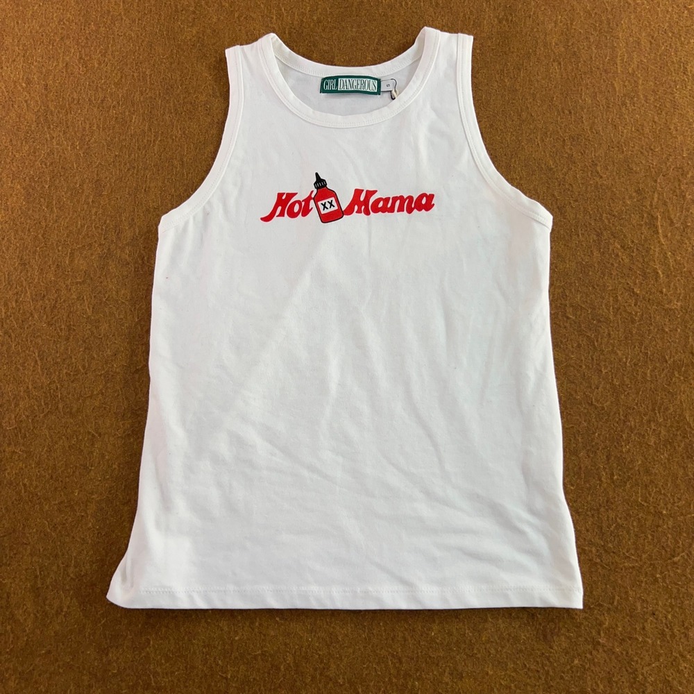 Girl Dangerous Womens Small White Hot Mama Graphic Organic Cotton Tank Top